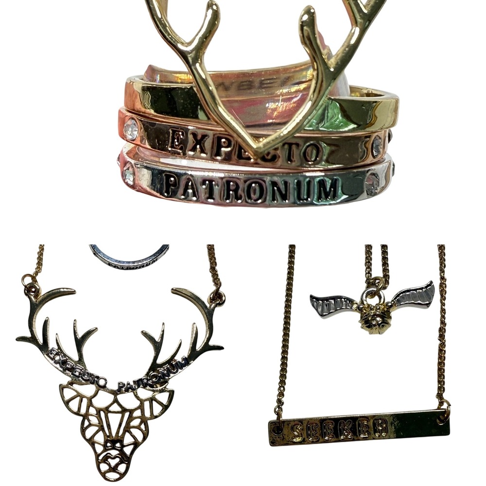 HARRY POTTER Jewelry Set Stag Patronus Snitch Seeker Quidditch Necklaces & Rings